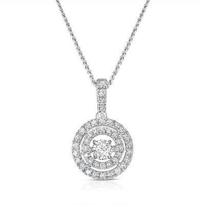 Dancing Moveable Diamond Pendant 9ct White Gold 18" Chain 0.33ctw Real Diamonds