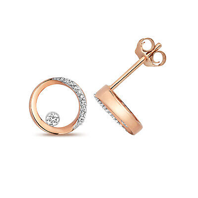 Diamond Open Circle Stud Earrings 9ct Rose Gold Real Diamonds