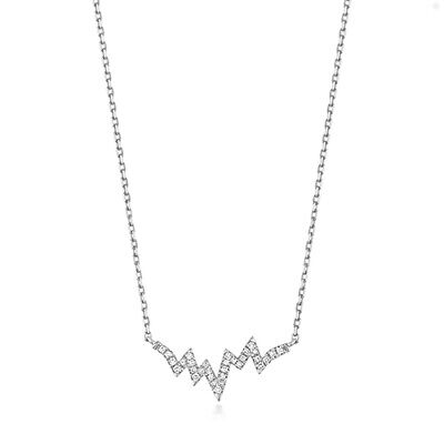 Real Diamond Heartbeat Necklace Solid 9ct White Gold Hallmarked 15-16.5" Chain