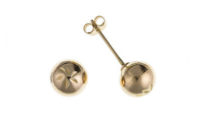 Yellow Gold Ball Studs Earrings 5mm Diamond Cut Stud