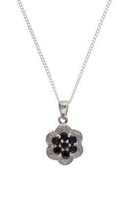Real Sapphire and Diamond Matching Set Solid Sterling Silver 925 18" Chain