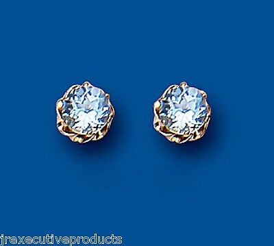 9ct Gold Blue Topaz Stud Earrings 6mm Solitaire Yellow Gold November Birthstone