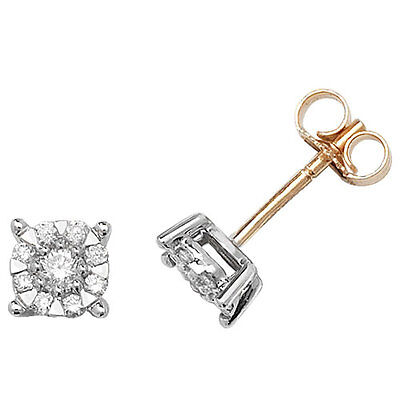 Real Diamond Solitaire Earrings 9ct Yellow Gold 0.35ctw Brilliant Set