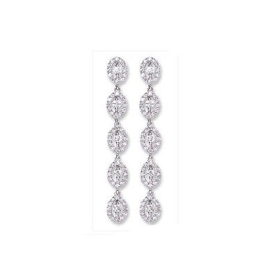 Luxury 18ct White Gold Natural Diamond Long Drop Dangle Earrings for Women