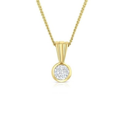 18ct Yellow Gold 0.15ct Rubover Set Diamond Solitaire Pendant Hallmarked