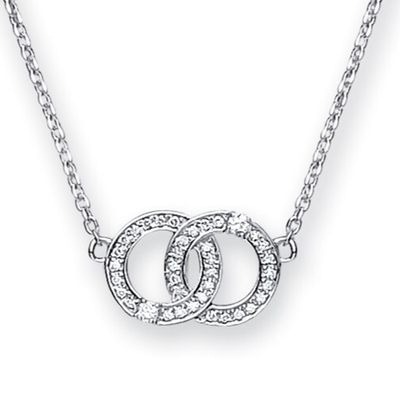 Diamond Interlocking Circle Pendant Necklace White Gold 17"/43cm