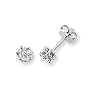 9ct White Gold Diamond Cluster Earrings 0.25ctw Real Diamonds Studs