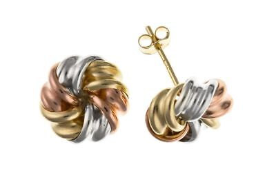 Three Colour Gold Knot Stud Earrings Studs Rose Gold White & Yellow Gold