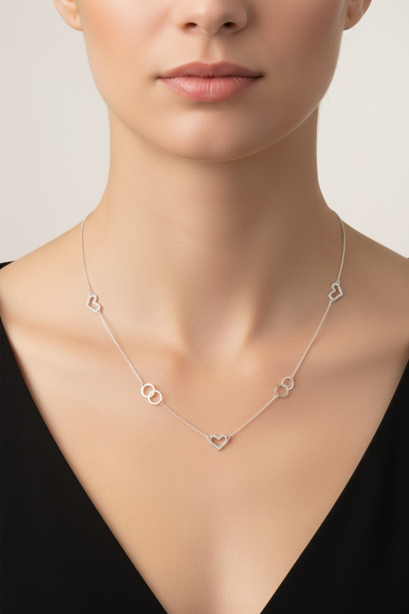 Heart Necklace Long Sterling Silver Fancy Heart Necklace 34 inch