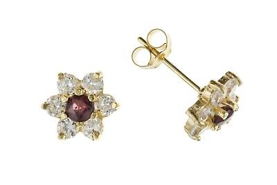 9ct Gold Garnet Cluster Earrings Yellow Gold Stud January Birthstone Hallmark