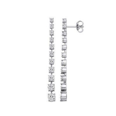 18ct White Gold Graduated Diamond Drop Earrings Long Linear Dangle Drops 1.40ctw
