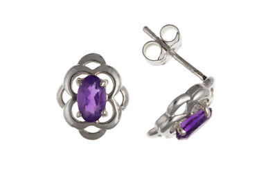 Oval Amethyst Silver Earrings Stud 925 Hallmark Solitaire Studs Real Stone