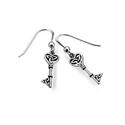 Celtic Heart Key Earrings Drop Sterling Silver 925 Hallmarked Drops