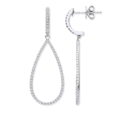 White Gold 38mm Drop Natural Diamond Teardrop Earrings