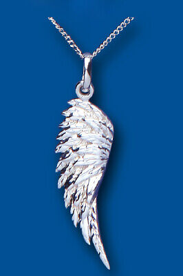 Silver Textured Wing Pendant & Chain Solid Sterling Silver 925 Hallmark 16 - 18"
