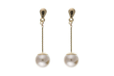 9ct Yellow Gold Pearl Drop Earrings Stick Drops Hallmark Wedding Bridal 