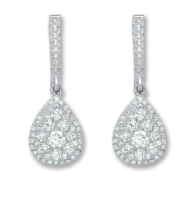 18ct White Gold Natural Diamond Pear Drop Earrings 23mm Halo Dangle Hallmarked
