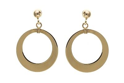 9ct Open Circle Drop Earrings Yellow Gold Drops Dangly Hallmarked