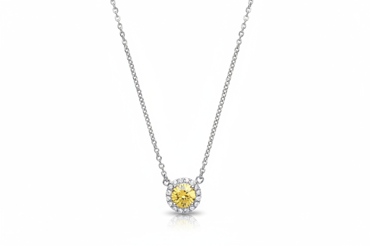 Yellow Sapphire Silver Necklace Sparkling Gemset Pendant 925 Hallmark