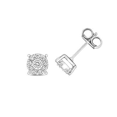 9ct White Gold Diamond Earrings Illusion Setting 0.20ctw Stud