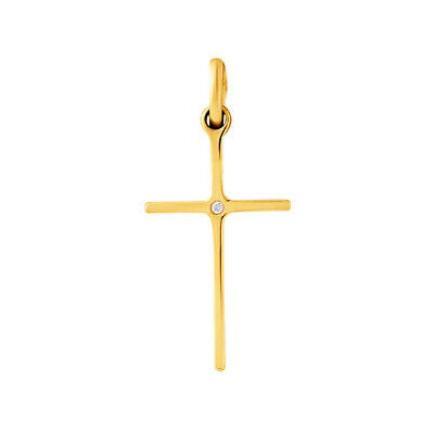 Beautiful Diamond Set Cross Pendant 9ct Yellow Gold British Made 20mm x 12mm.