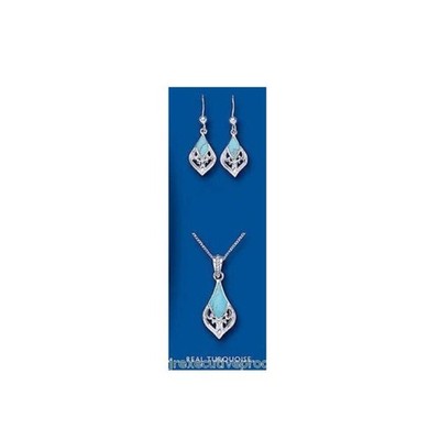 Turquoise Filigree Pendant Necklace and Matching Drop Earrings Sterling Silver