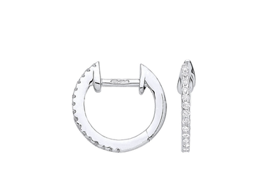 Real Diamond Huggie Hoop Earrings 9ct White Gold 11mm 0.10ctw Mined Diamonds