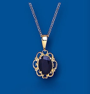 Yellow Gold Sapphire Pendant Necklace & Matching Earrings Jewellery Set