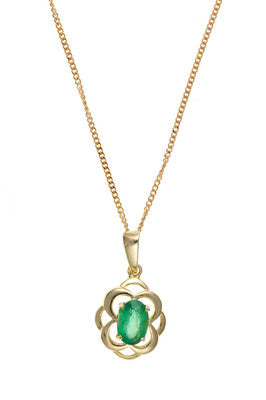 Elegant Yellow Gold Emerald Pendant Necklace and Earrings Jewellery Set