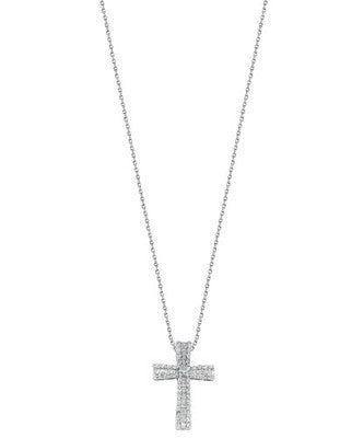 Sparkling Diamond Cross Pendant Necklace White Gold 18" Chain Elegant Jewellery