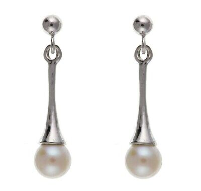 9ct White Gold Pearl Drop Earrings Freshwater Cultured Hallmark Wedding Bridal 