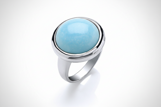 Turquoise Ring Turquoise Solitaire Statement Ring Platinum Plate Sterling Silver