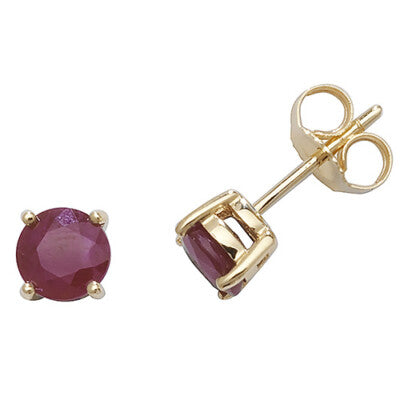 Classic Ruby Solitaire Pendant on Chain with Matching Stud Earrings Yellow Gold