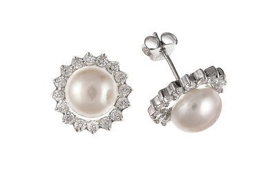 Pearl Earrings Freshwater Cultured Cluster Stud Sterling Silver Studs