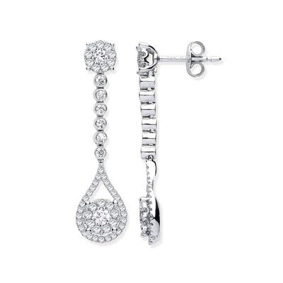 Diamond Cluster Drop Earrings 18ct White Gold Teardrop Dangle Halo Pierced