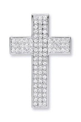 Diamond Pave Cross Pendant Necklace 18ct White Gold 18"/45cm 0.80ct Real Diamond