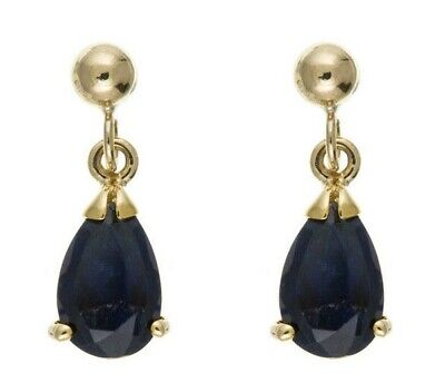 9ct Yellow Gold Sapphire Drop Earrings Pear Drops Hallmark September Birthstone