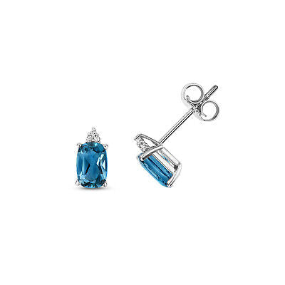 London Blue Topaz & Diamond Cushion Stud Earrings White Gold Studs
