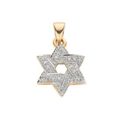 Star of David Diamond Pendant Necklace 9ct Yellow Gold 18" Chain