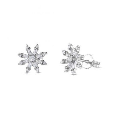 Real Diamond Snowflake Earrings 9ct White Gold 10mm Diameter 0.35ctw Diamonds