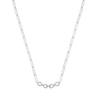 White Gold Infinity Necklace Sparkling Diamond Pendant Paperclip Chain 18"/45cm