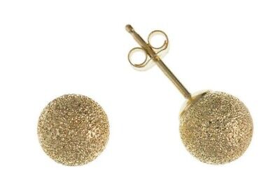 Yellow Gold Frosted Ball Stud Earrings 5mm Solid 9 Carat Studs British Made