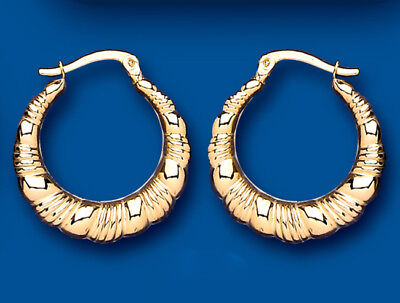 Hoop Earrings Yellow Gold Creole Hoops Scallop Edge 20mm Hallmarked