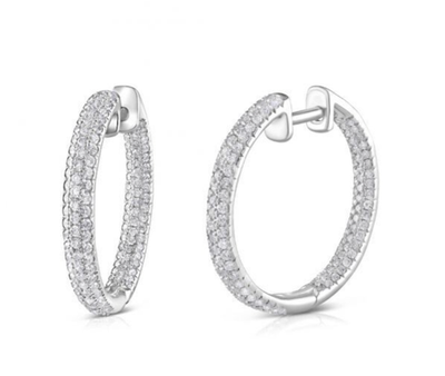 Pave Diamond Hoop Earrings 18ct White Gold 25mm Diameter 1.60ctw Real Diamonds
