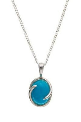 Real Turquoise Matching Set Solid Sterling Silver Pendant and Earrings 18"