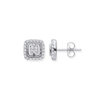 Real Diamond Square Earrings 9ct White Gold 0.33ctw Natural Mined Diamonds