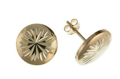 Yellow Gold Button Stud Earrings Diamond Cut 6mm Studs Solid 9ct British Made