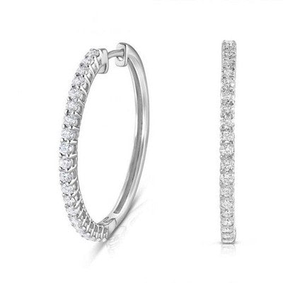 Real Diamond Hoop Earrings 18ct White Gold 26mm Diameter 0.70ctw Mined Diamonds