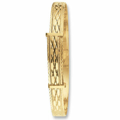 Ladies Yellow Gold Bangle Expandable Patterned  British Made Hallmark 8.5mm Wide