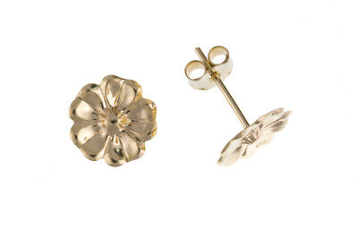 9ct Flower Stud Earrings Solid Yellow Gold Floral Petal Daisy Studs British Made